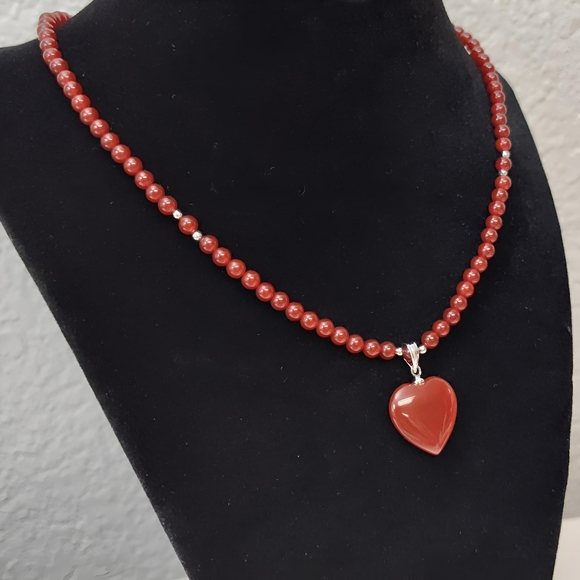 Vintage Genuine Carnelian Beaded Puffy Heart Necklace 17" - Picture 12 of 12